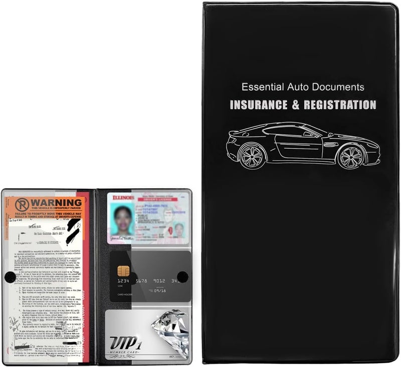 Yourkar Car Registration and Insurance Holder, 9.56"×5.19" Automotive Glove Box Organizer, Vehicle Card Document Glove Box Organizer for Documents Cards License, Car Accessories (Black, Glossy) - Image 1